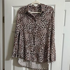 Tyler Boe Brown Long Sleeve Collared Leopard Print Button Down Top Size Medium